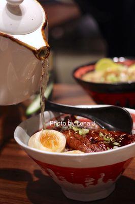 Unagi Chazuke ($20)  - grilled eel with sweet eel sauce, seasoned egg, vegetables, rice, green tea