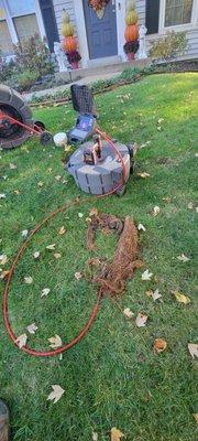 Roots pulled out from a main sewer line. Call us today. 260-446-4221