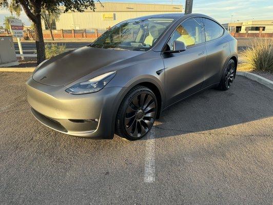 Full PPF wrap with satin finish on a 2023 Tesla Model Y Performance