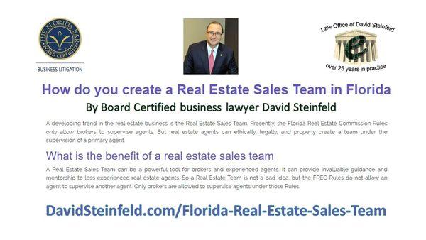 What is a Real Estate Sales Team and how do you properly create one in Florida