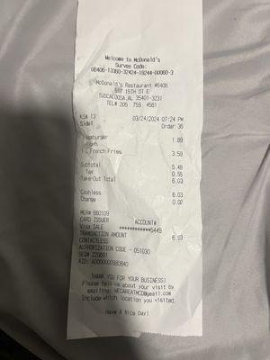 My receipt, showing that I ordered a plain hamburger