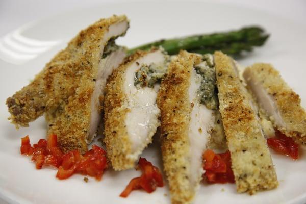 Chicken Breast Stuffed w/ Brie, Spinach & Almonds, with a Chardonnay Veloute Sauce