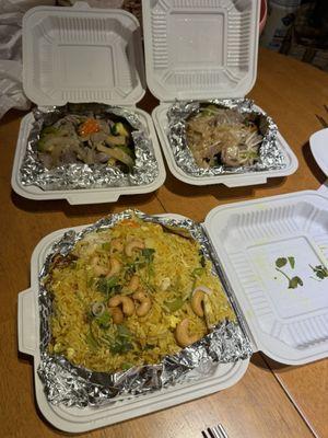 Pineapple Fried Rice, Basil Beef, & Noodles good size for the To-Go food