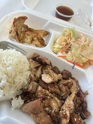 Chicken teriyaki plate w/ potstickers