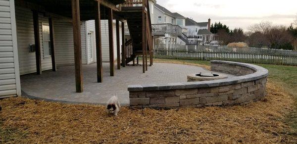 Patio, seat wall and firepit