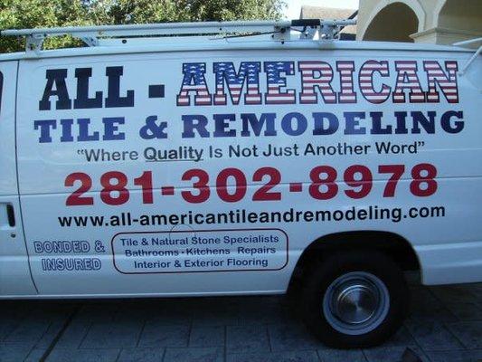 All American Tile and Remodeling van with logo