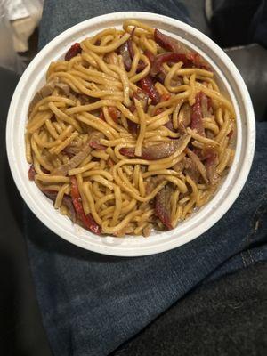 Pork lo mein extra pork, no veggies