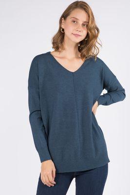 "Tabitha V-Neck Sweater Heather Teal"