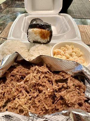 Large Kalua Pork Plate.  Spam Musibi.