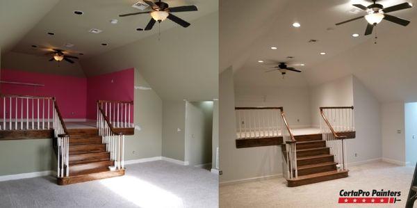 We tackle those hard pink colors as well! Before and After interior work happening in Old Hickory.