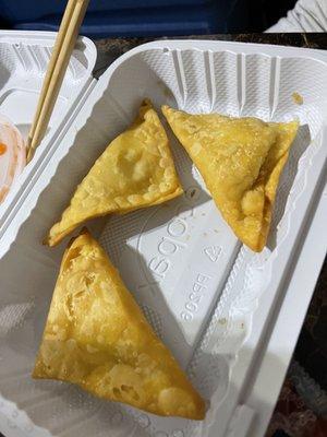 Crab Rangoon (we killed 5 right away, those 3 were left by the time I decided to take the photo)