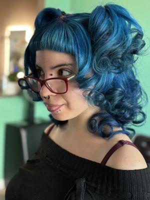 Blue topaz hair color by Emely at Salon Flava