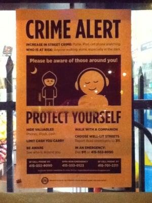 Crime alert advisory! Protect Yourself - Walk in well lit areas and travel with companion especially at night!