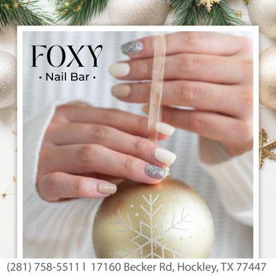 Elevate your holiday glamour with chic square nails adorned with delicate snowflake art, adding a touch of festive sophistication to X-mas