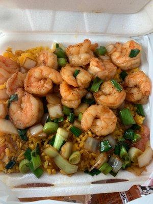 Medium monk rice with half pound of shrimp.