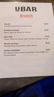 Brunch menu (likely changes frequently)