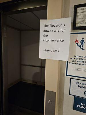 Elevator is "turned off" when the office closes but they don't tell you that