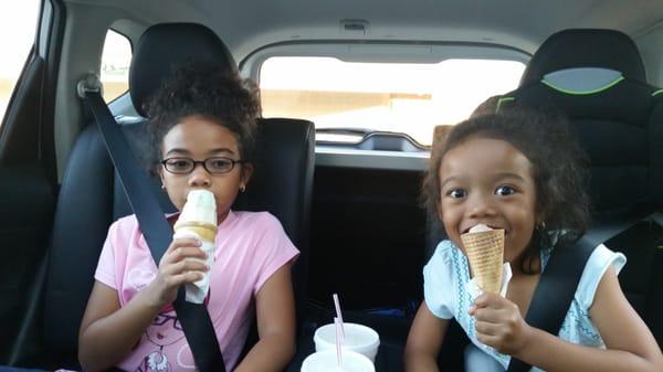 Enjoying ice cream on a hot day!