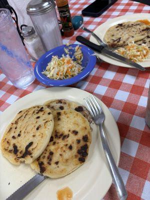 chicken, pork, and bean pupusas