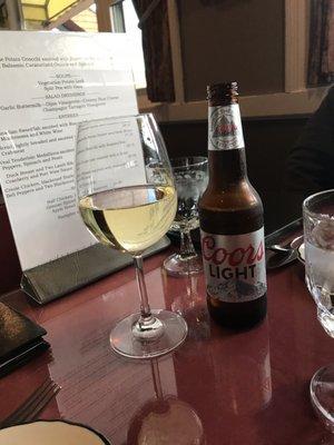 Pinot Grigio, Coors Light in front of the Daily Specials