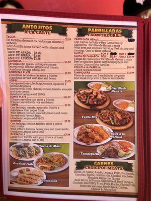 One page of the menu.