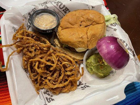 West Coast Burger with Onion Straws