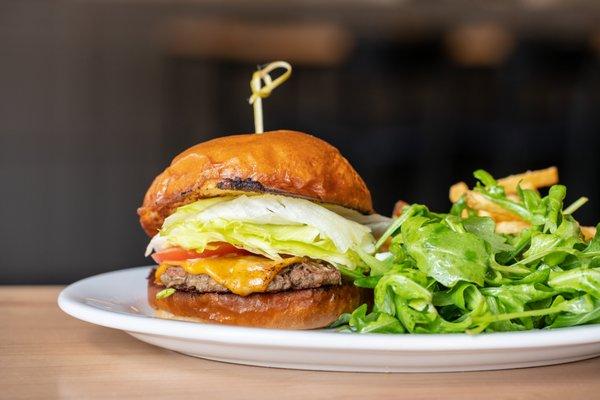 The Impossible Burger: lettuce, tomato, onion, nut cheddar, not-so-secret-sauce, vegan brioche