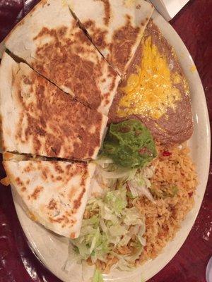 Chicken fajita quesadillas without the sour cream.