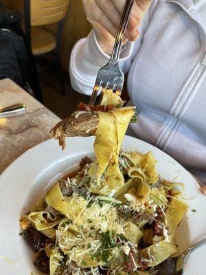 Lamb parpadelle; hubby says "I want meat in every bite of my meal".  Done!