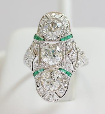 Art Deco Platinum 3 Stone Ring