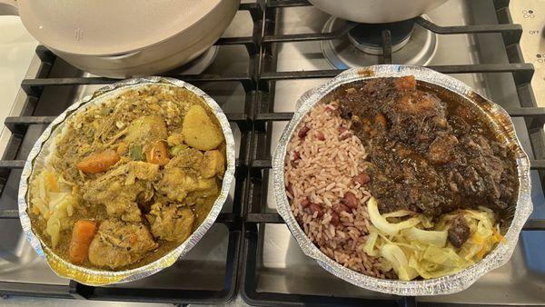 Large Curry Chicken and  Oxtail Plates. Sooo good and perfectly seasoned!