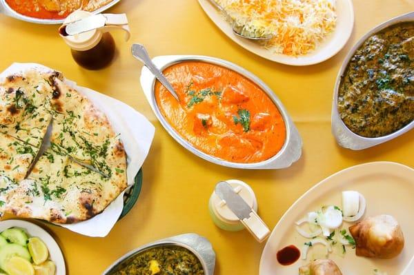 Chicken Tikka Masala, Palak Paneer, Rice and Garlic Naan