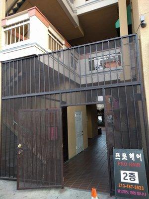 Outside view of stairwell to upstairs