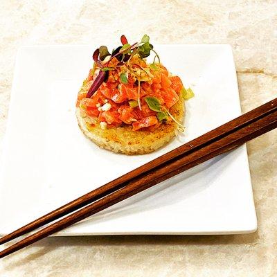 Spicy Ahi Tuna on a Fried Rice Cake