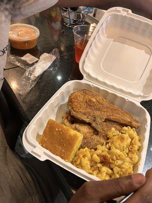 Pork chops Mac & Cheese Beans and Rice