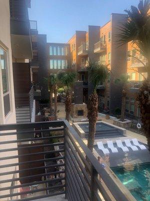 Balcony area with pool view