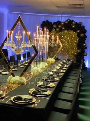 Black and gold elegance setting with gold shimmer wall!!