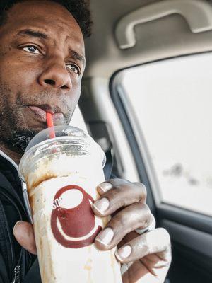 Enjoying that Caramel Cream Frozen Drink