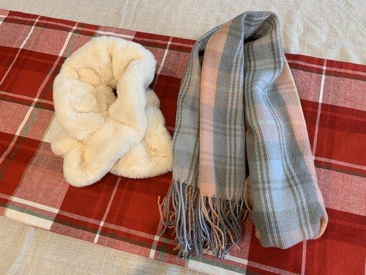 More scarves that I got. I actually got compliments from a stranger while wearing the scarf on the right.