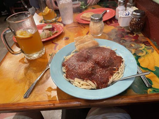 Serious meatballs and real spaghetti. Bread to die for.