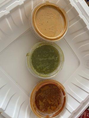 Salsas -- Orange, verde and rojo