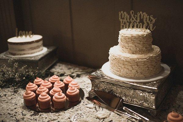 Ruffled Wedding Cake and So Berry Good Cupcakes