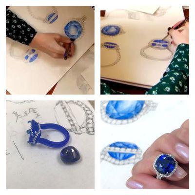 Custom design process for a 10ct+ cushion sapphire ring