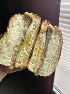 Sausage egg and cheese on a gf roll