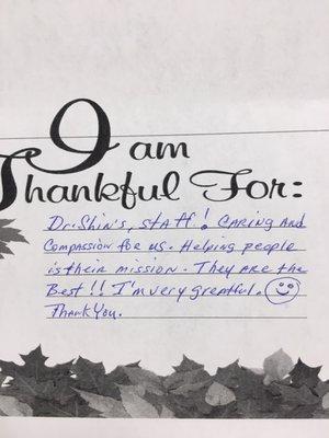 Notes of gratitude from our patients.