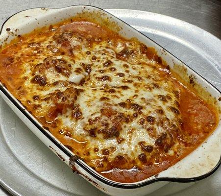 Hot, cheesy, lasagna, straight from the oven to your table.