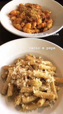 Cacio e Pepe and conchiglie with tuna