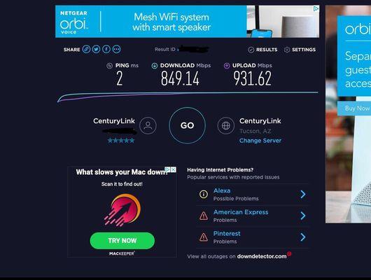 This is my Internet speed connected with the ethernet cable to my computer