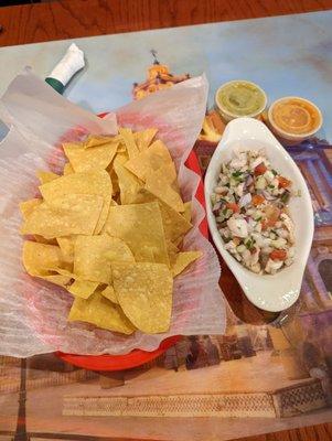 chips and fish ceviche dip