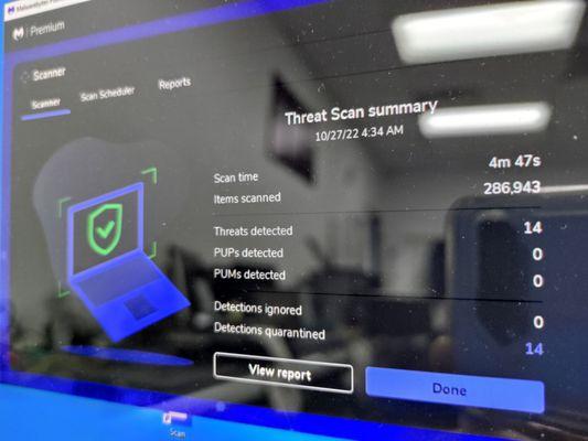 14 malware / virus threats detected and remove during a PC computer Virus Removal Software TuneUp.  There's been big uptick recently.